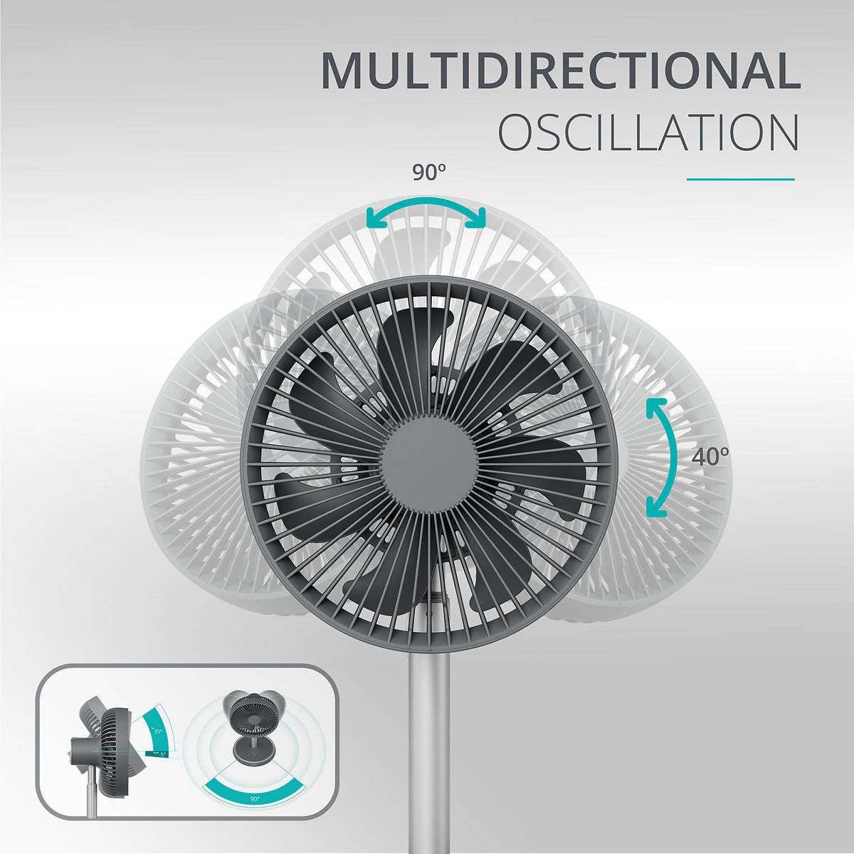 Cordless Table Fan 8" Quiet 4 Speed Oscillating Tilting Adjustable Height - Image 2