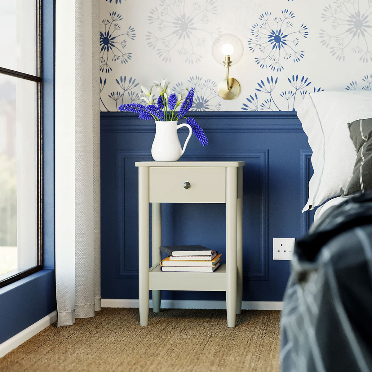 Natural Cream 1 Drawer Bedside Cabinet Painted Bedroom Side Table Chest - Image 4
