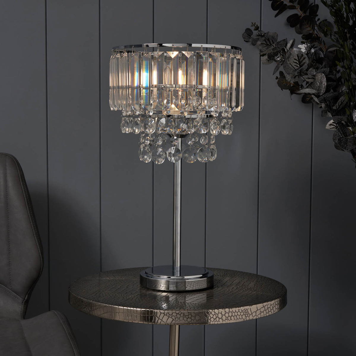 Inlight Table Lamp Tiered Glass Crystal Round Polished Chrome Effect (H)44cm - Image 6