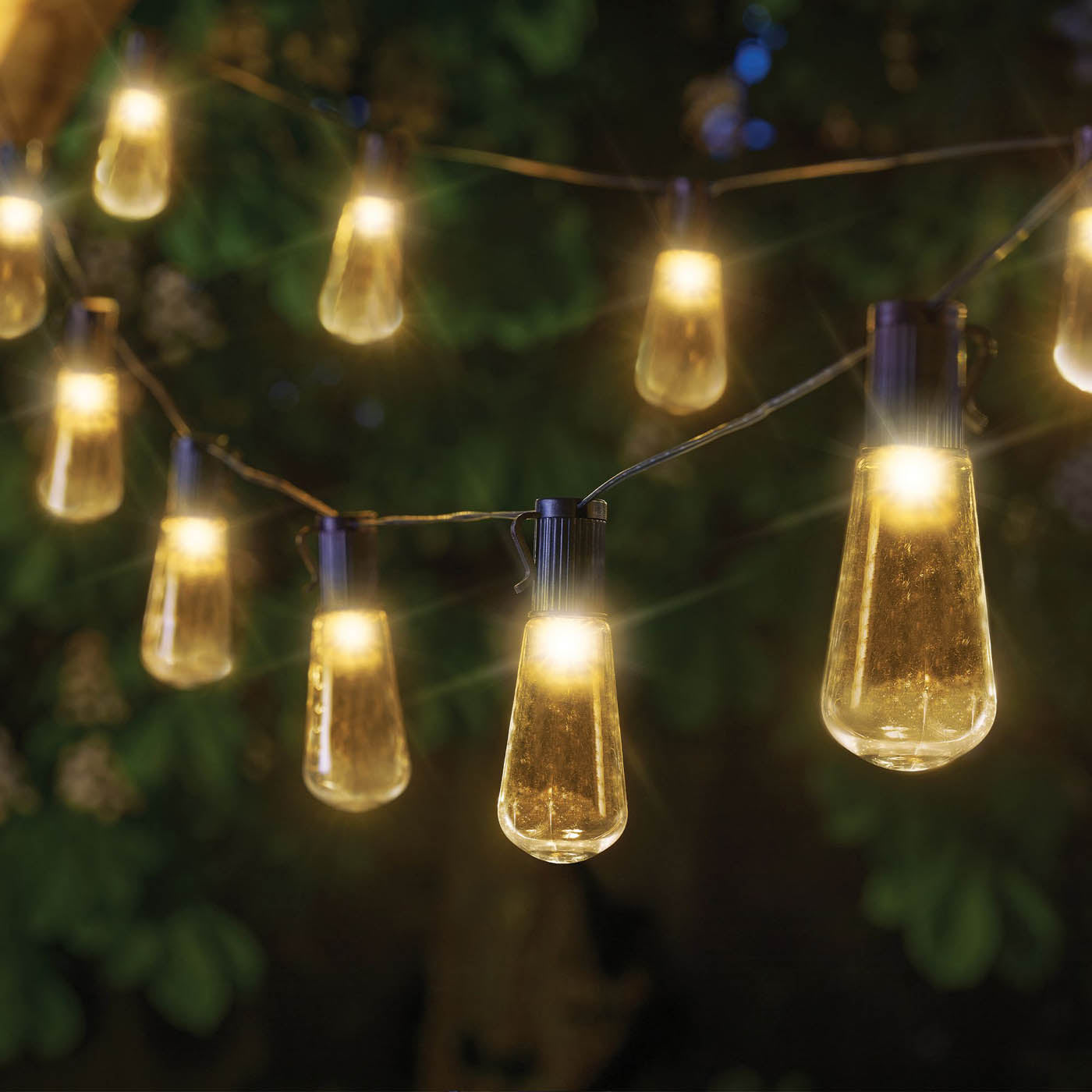Outdoor String Lights 40 LED Warm White Smart Garden Solar Powered Black - Image 1