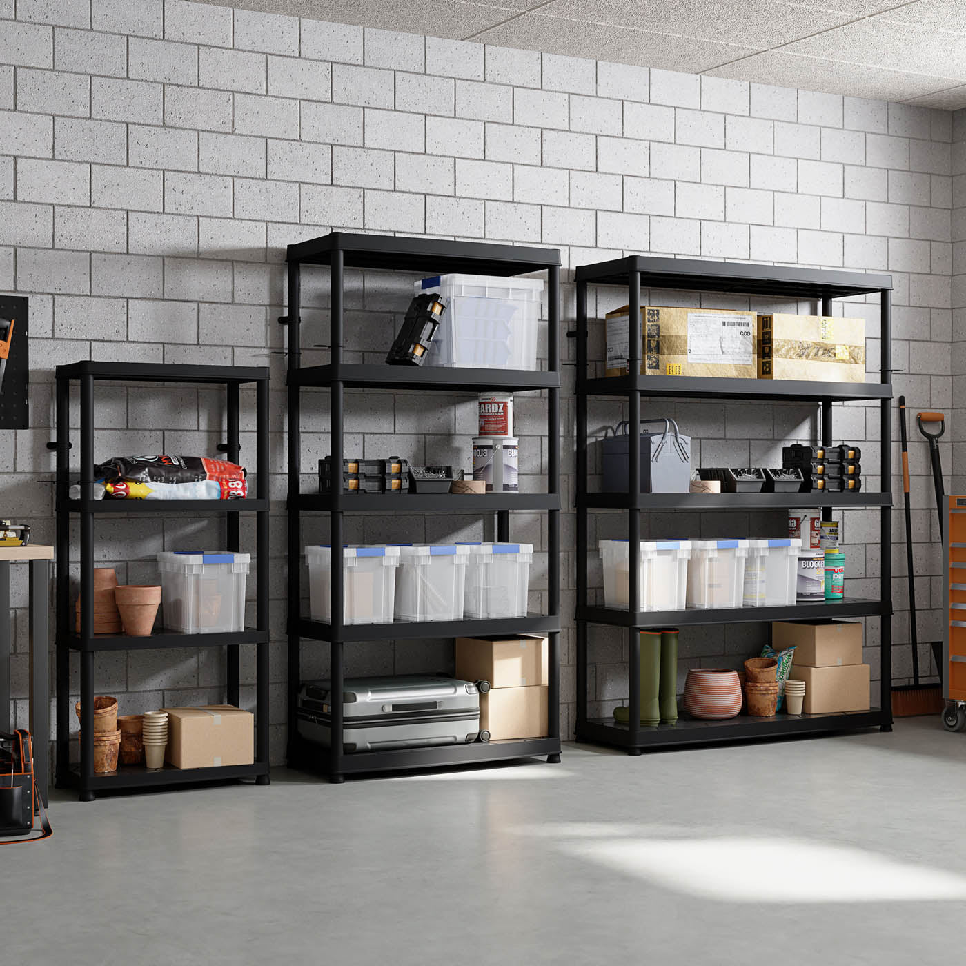 Garage Shelving Unit Plastic 5-Tier Black Racking (H)1850 (W)1200 (D)400mm - Image 5