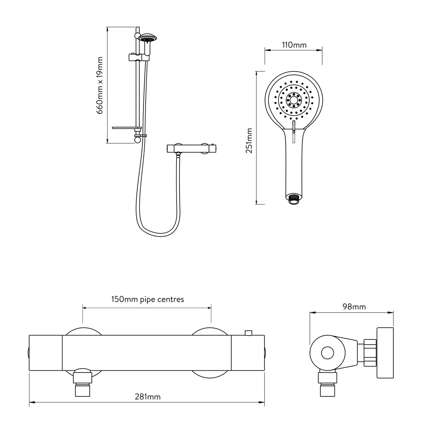 Aqualisa Mixer Shower Sierra Matt Black Round Head Rear fed Manual 1.5m Hose - Image 3