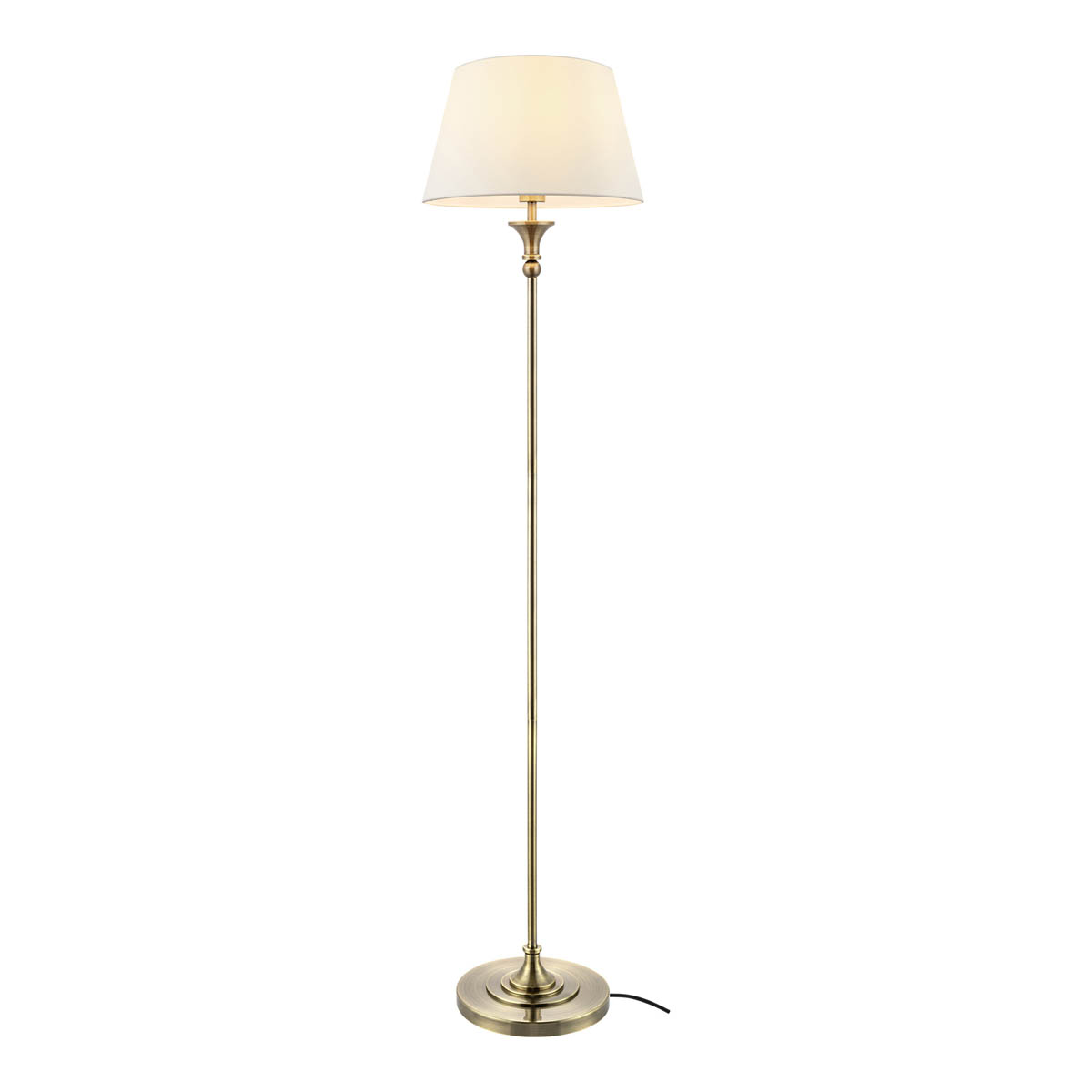 Floor Lamp LED Satin Cream Fabric Shade Antique Brass Effect Traditional - Image 1