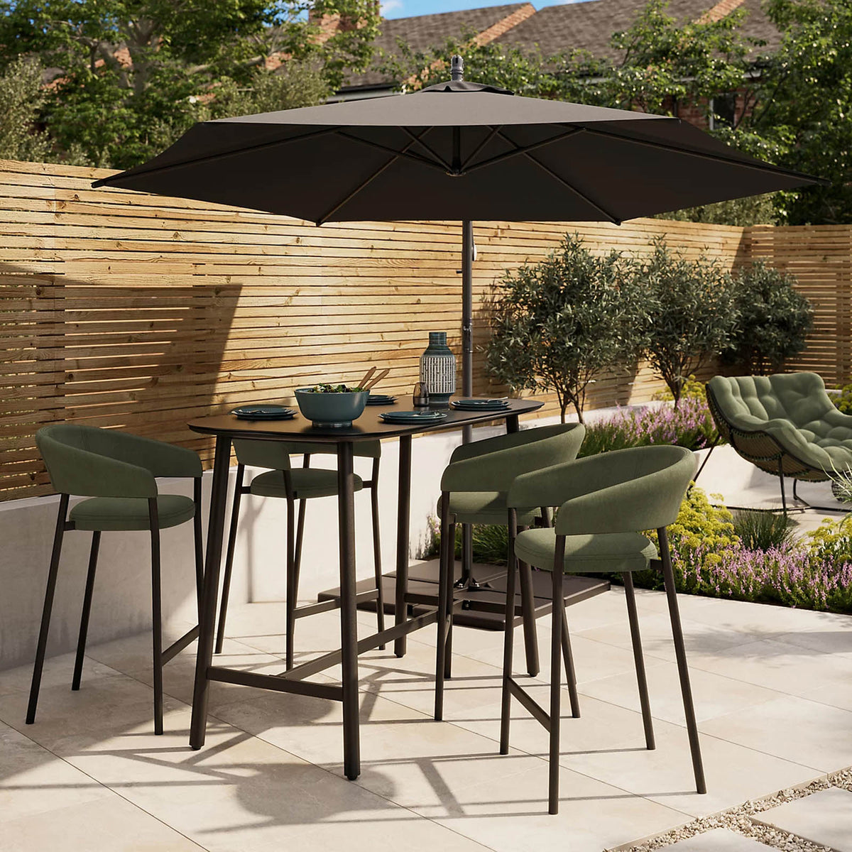 GoodHome Lucala 4 Seater Garden Dining Table Black Aluminium 152cm - Image 4