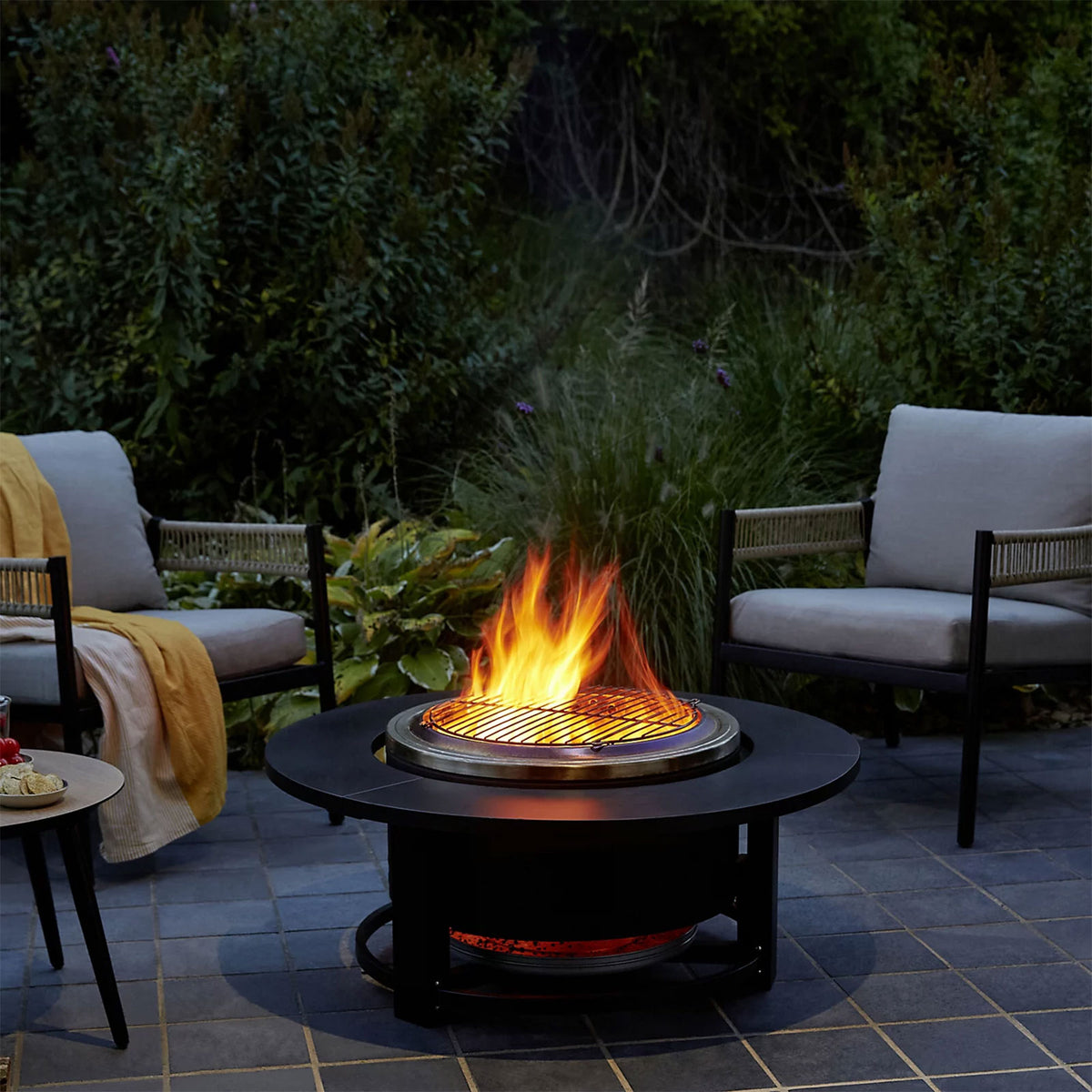 Fire Pit Side Table Garden Patio Black Steel Outdoor Furniture - Image 3