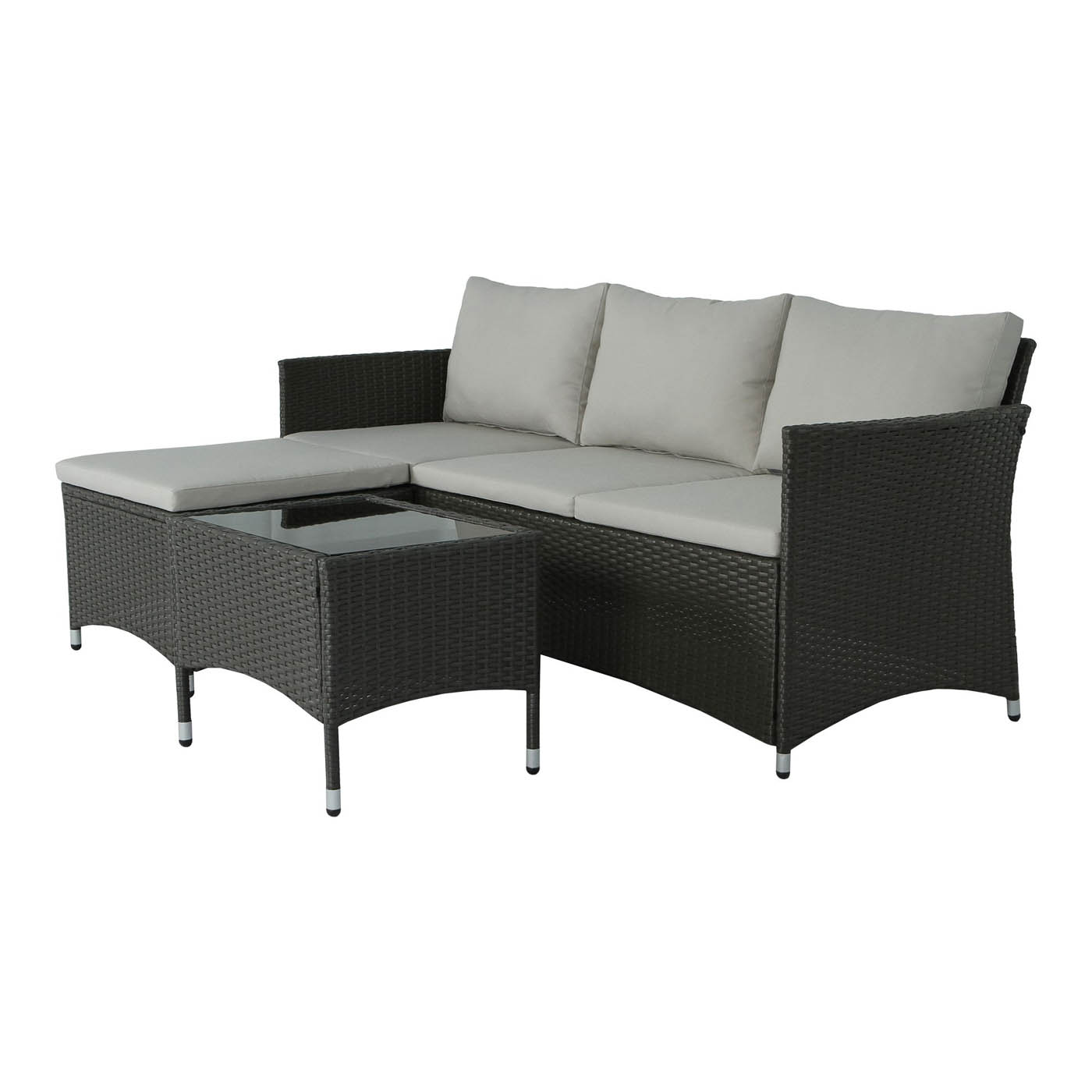 Garden Furniture Coffee Set Beige Rattan 3 Seater Corner Chair Sofa Table - Image 1