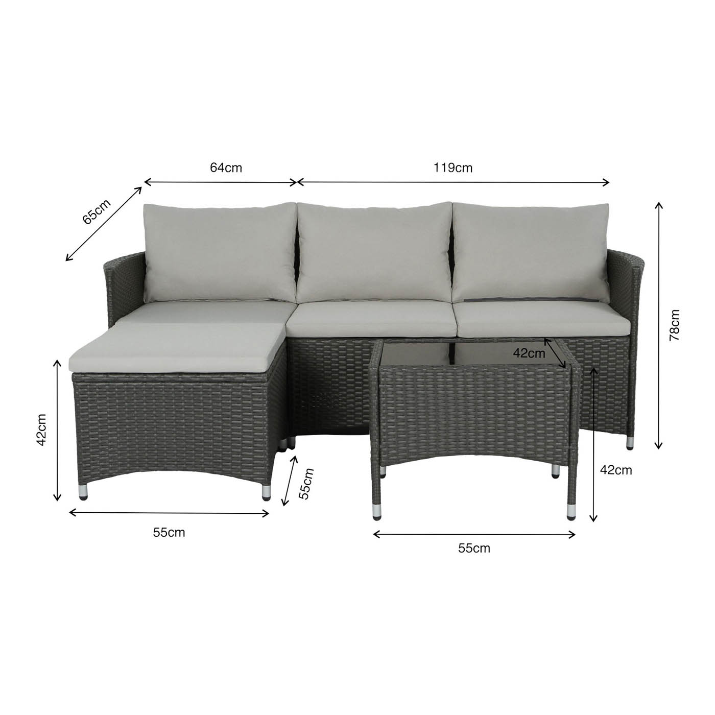 Garden Furniture Coffee Set Beige Rattan 3 Seater Corner Chair Sofa Table - Image 3
