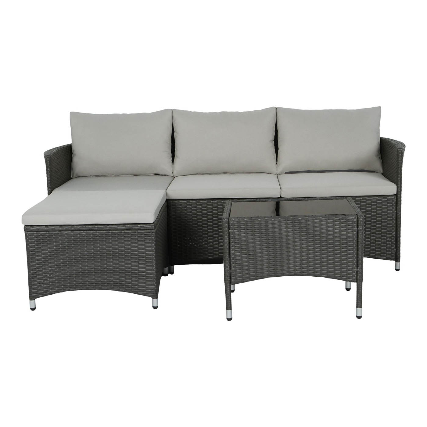 Garden Furniture Coffee Set Beige Rattan 3 Seater Corner Chair Sofa Table - Image 4