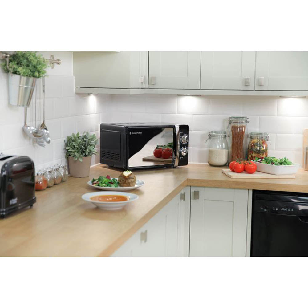 Russell Hobbs Microwave Black Compact Defrost Function Kitchen 17L 700W Stylish - Image 2