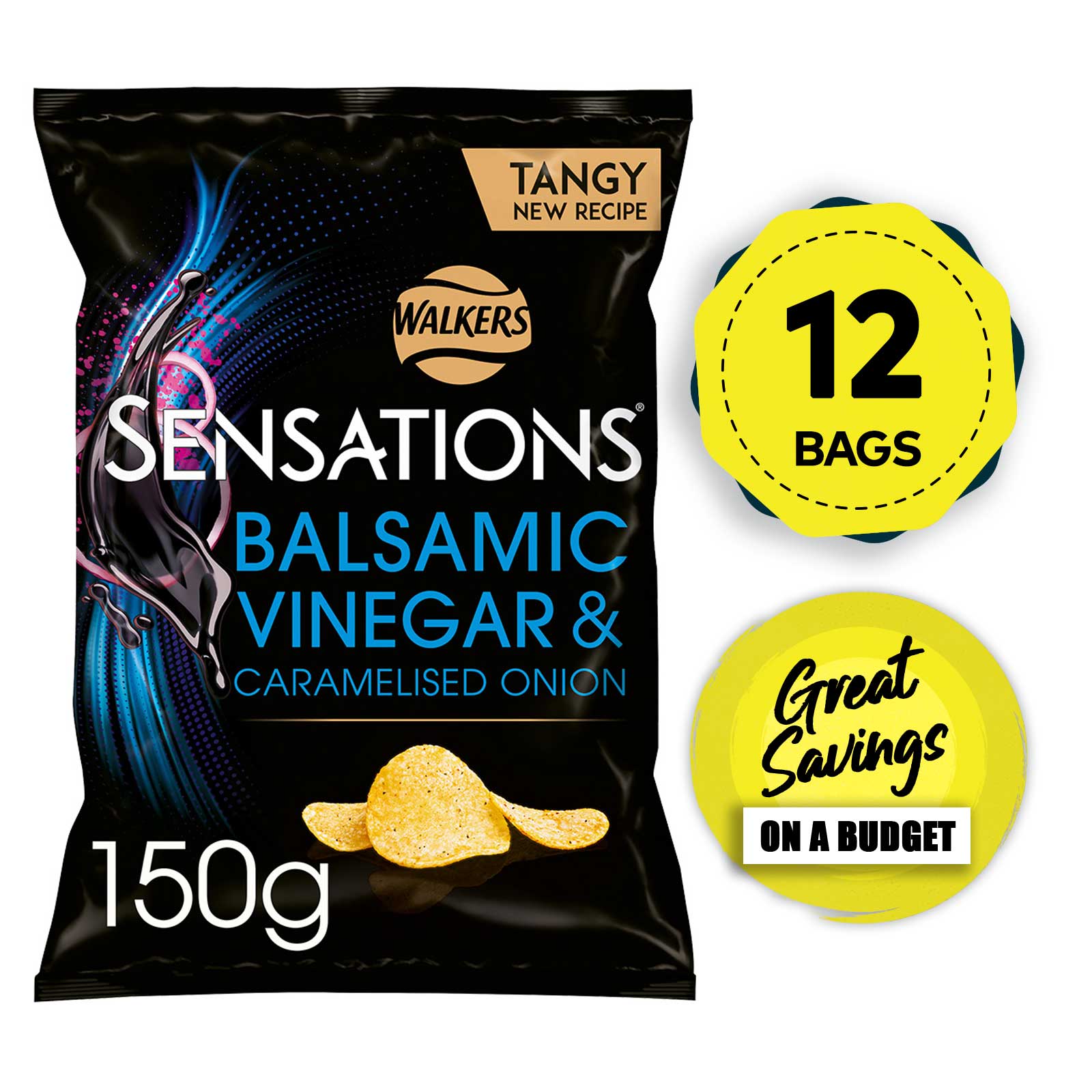 Sensations Crisps Balsamic Vinegar Caramelised Onion 12 x 150g - Image 1