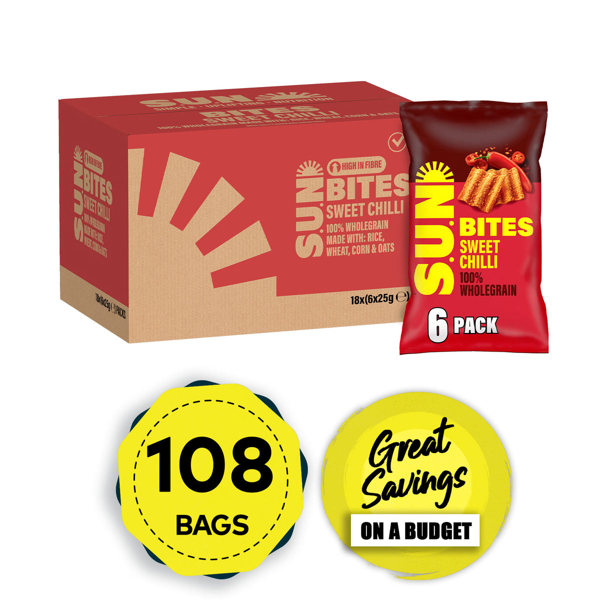 Sunbites Snacks Sun Ripened Sweet Chilli Multipack Crisps 108 x 25g - Image 1