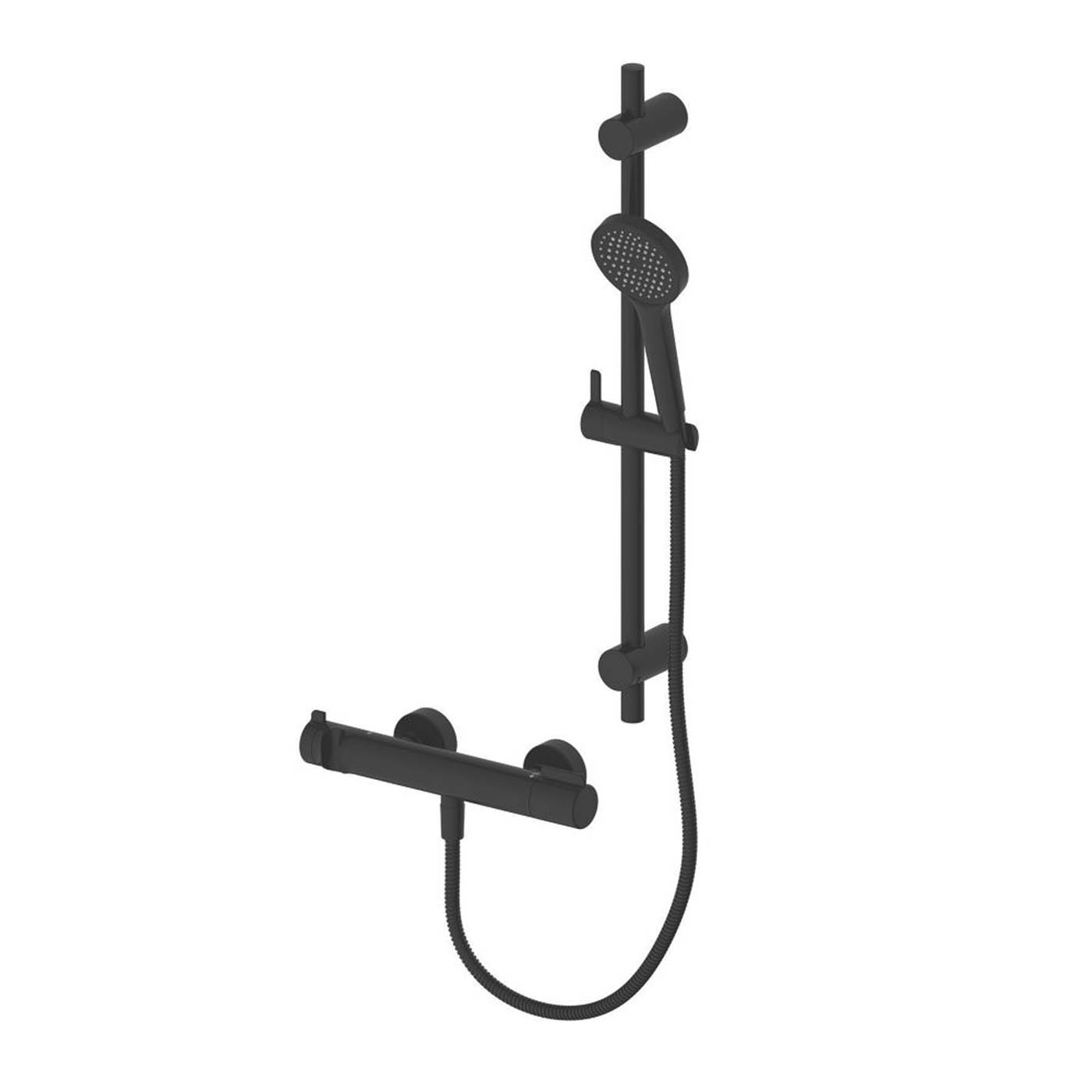 Swirl Thermostatic Shower Kit Exposed Matt Black Single Spray Pattern Bathroom - Image 1