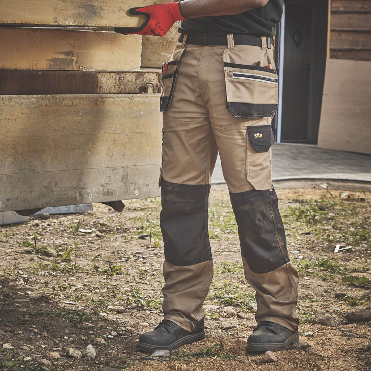 Site Men Work Trousers 9 Pockets Tan Black Stretch Durable 30" W 32" L - Image 6