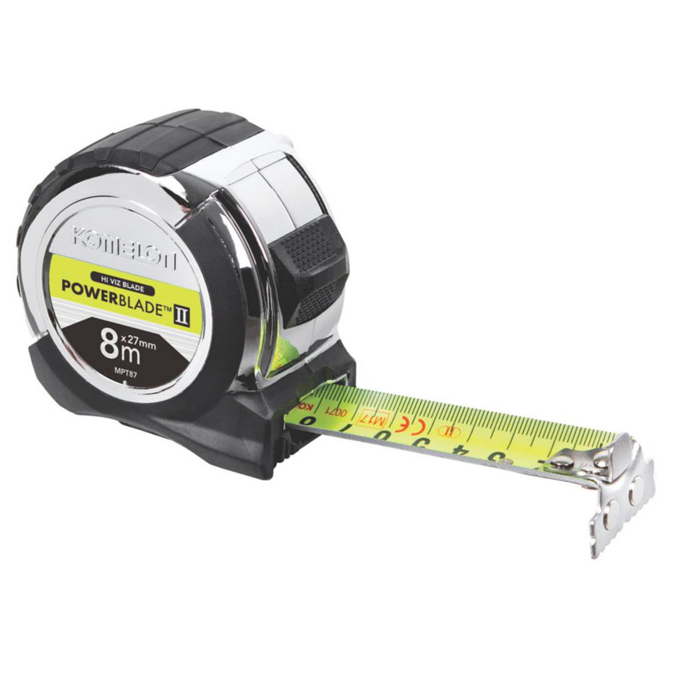 Komelon Tape Measure 8m Metric Only Class 2 Magnetic Hook Ergonomic Compact - Image 1