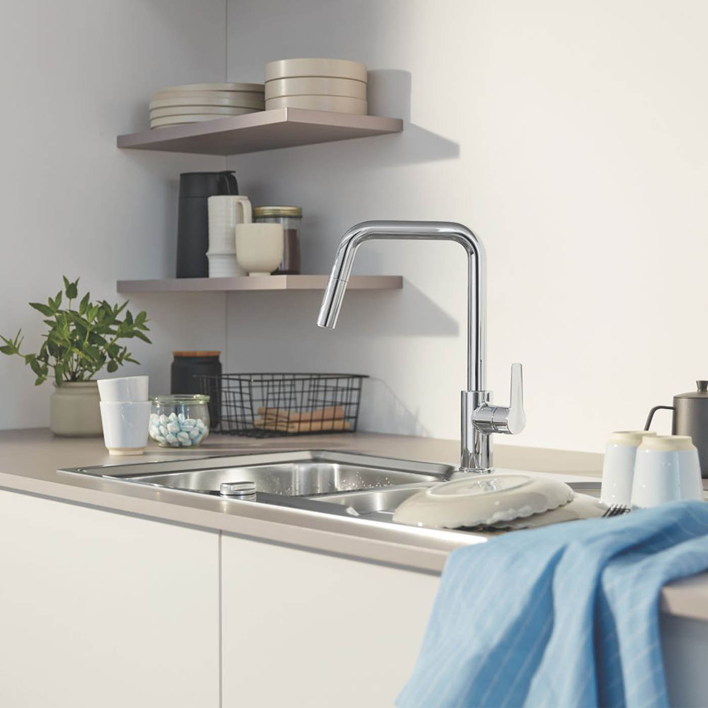 Grohe Kitchen Tap Mono Mixer Chrome Single Lever Pull Out Spout Modern Faucet - Image 4