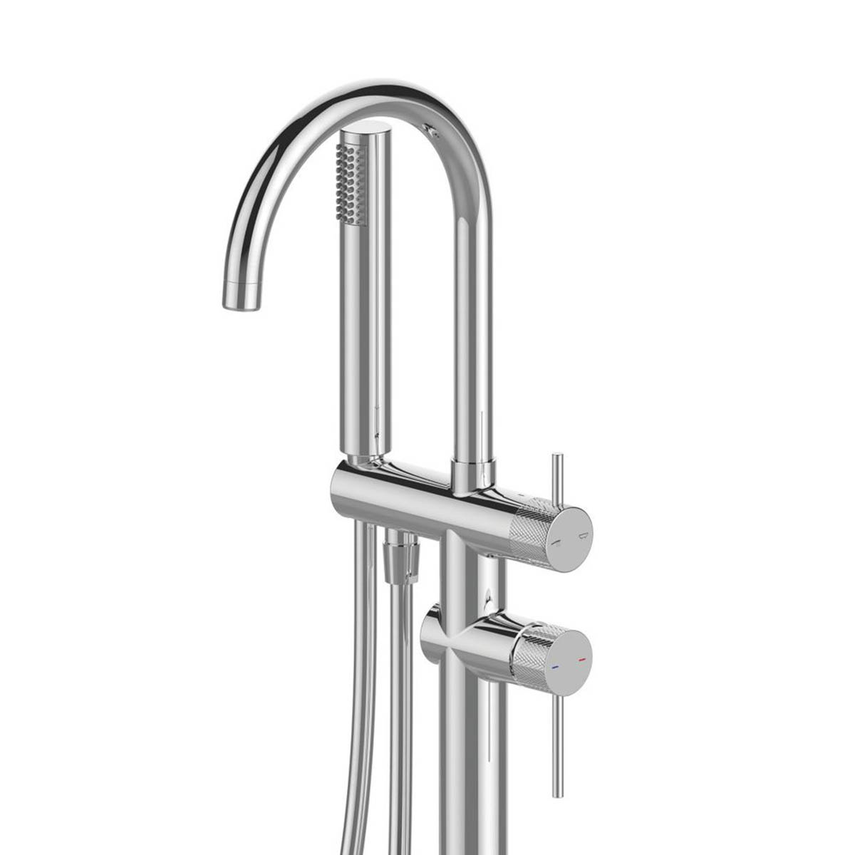 Swirl Bath Filler Tap Shower Mixer Chrome Double Lever Floor Mounted Bathroom - Image 2