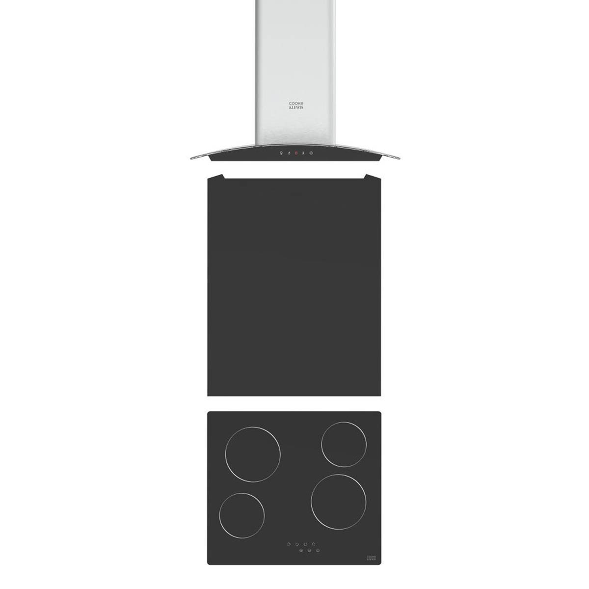 Cooke & Lewis Hob Hood Splashback 3 In 1 Black Glass 56cm Ceramic Curved 4 Zone - Image 3