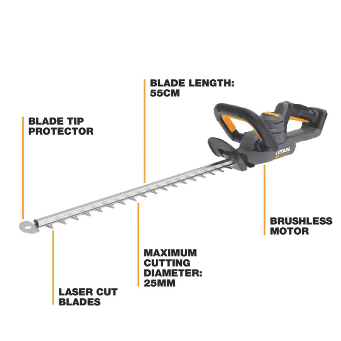 Titan TTI1208GHT 55cm 18V Li-Ion TXP Brushless Cordless Hedge Trimmer - Bare - Image 3