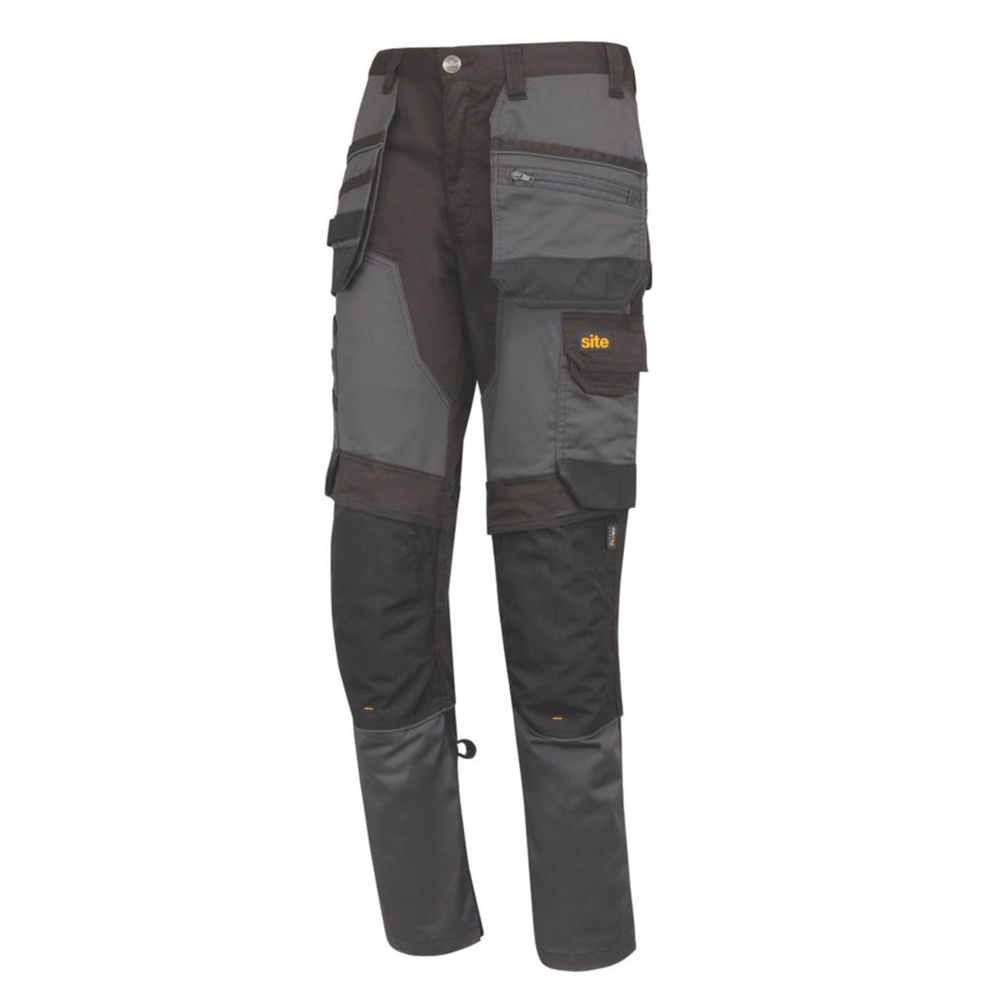 Site Work Trousers Mens Slim Fit Grey Black Breathable Multi Pockets 30W 30L - Image 1