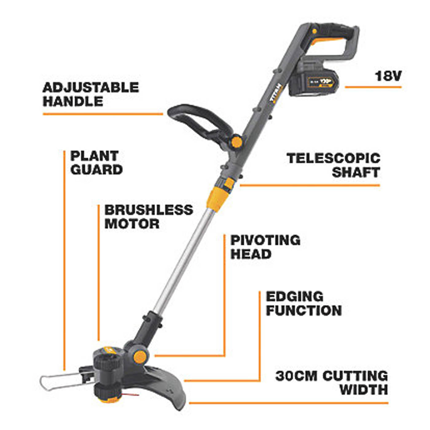 Titan TTI1201GGT 18V 1 x 5.0Ah Li-Ion TXP Brushless Cordless Grass Trimmer - Image 3