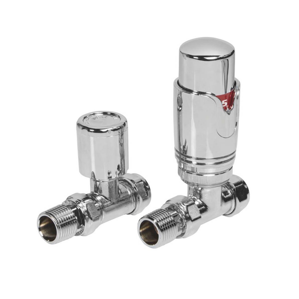Towelrads Thermostatic Radiator Valve & Lockshield Chrome Straight 15mm - Image 1