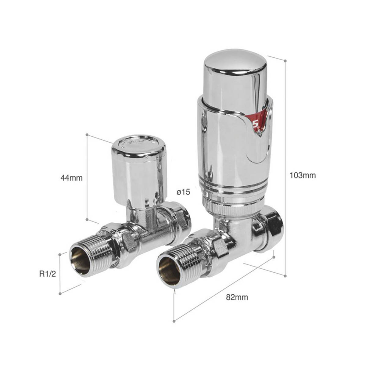 Towelrads Thermostatic Radiator Valve & Lockshield Chrome Straight 15mm - Image 2