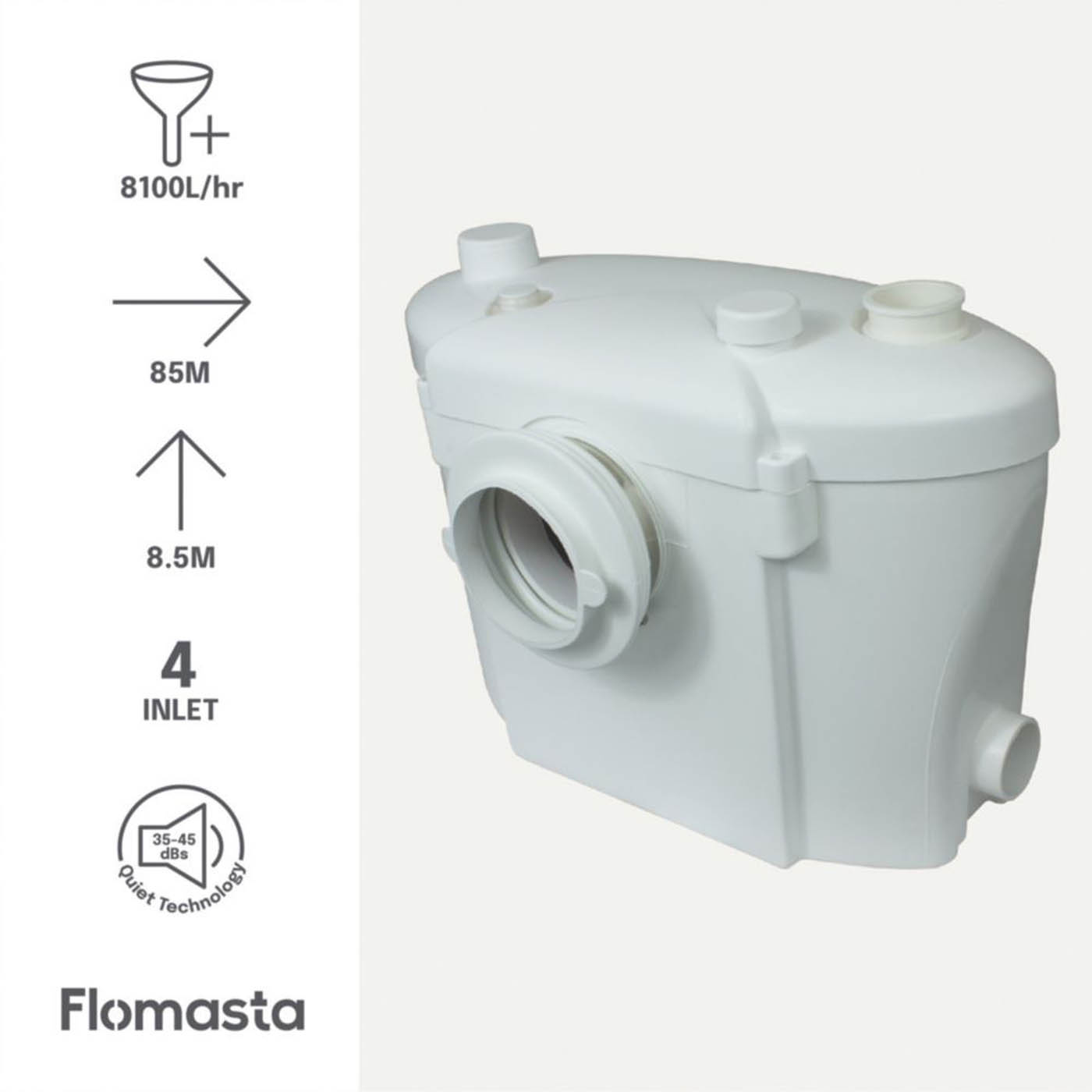 Flomasta Macerator Pump WC Bathroom Shower Basin Top Outlet Quiet 400W - Image 3