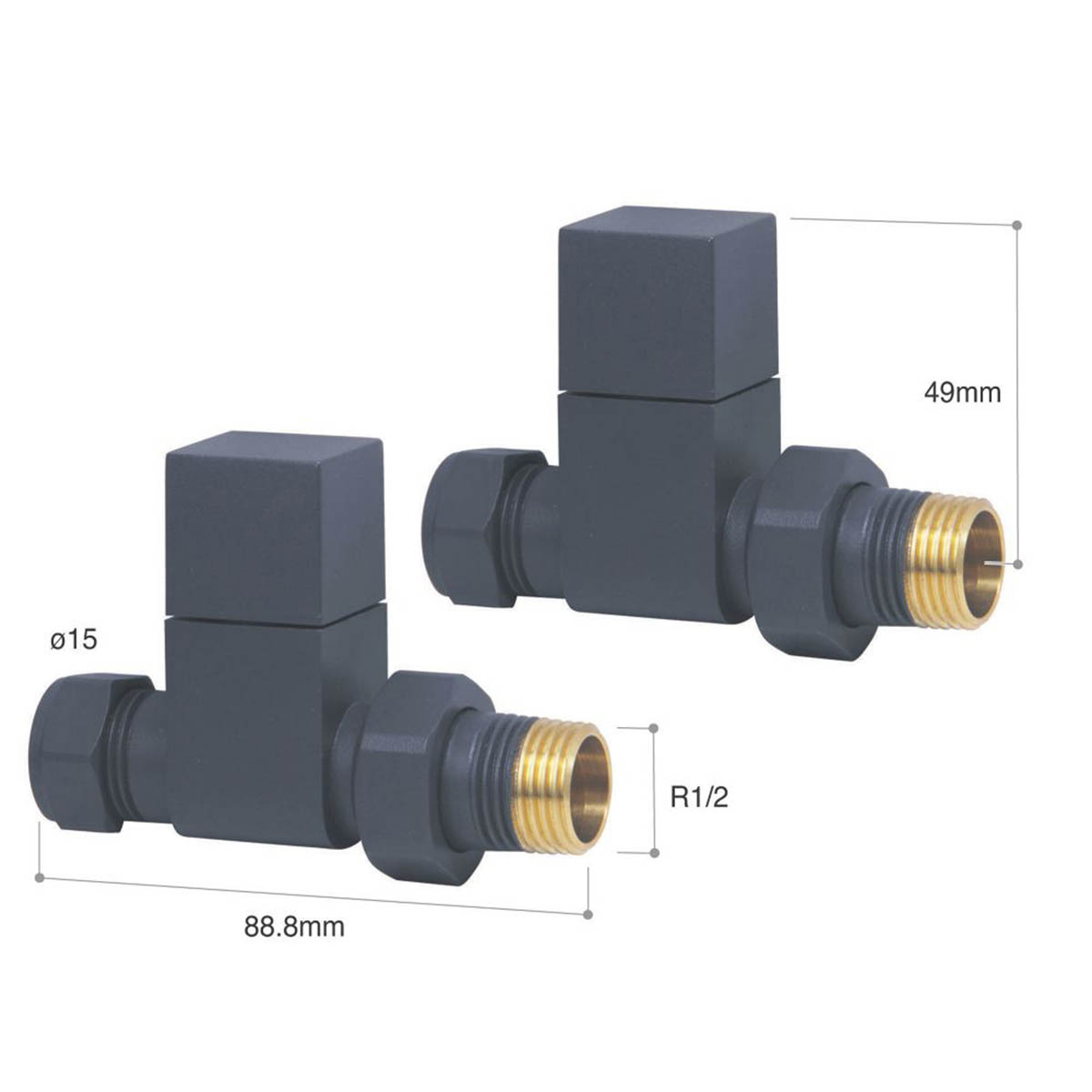 Towelrads Radiator Valves Straight Manual Anthracite 15mm x 1/2in 2 Pack - Image 2