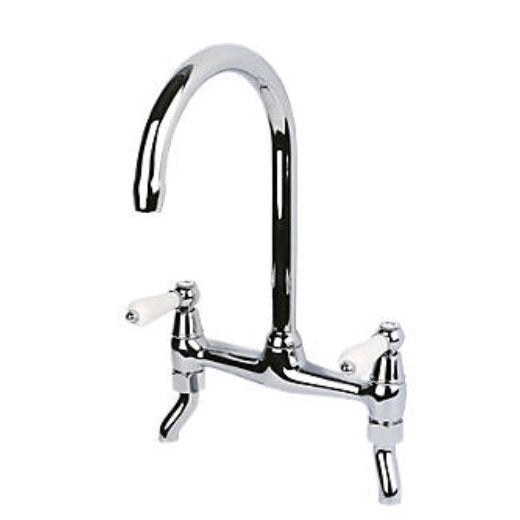 Swirl Kitchen Sink Tap Mixer Chrome Dual Lever Brass Swivel Spout Modern Faucet - Image 1