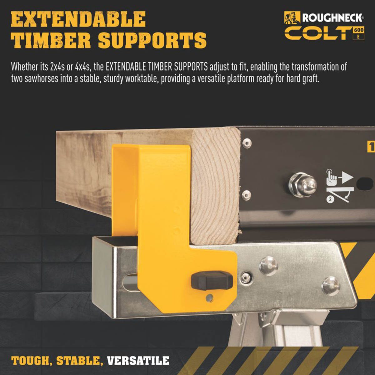 Roughneck Work Bench Sawhorse Colt 600E Heavy Duty Height-Adjustable 895mm - Image 6