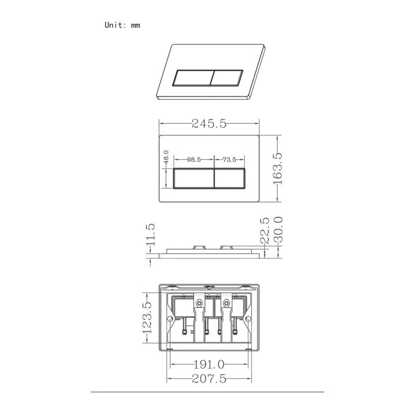 Flushing Plate Dual Water-Saving Low Volume Flush Rectangular Brushed Brass - Image 4