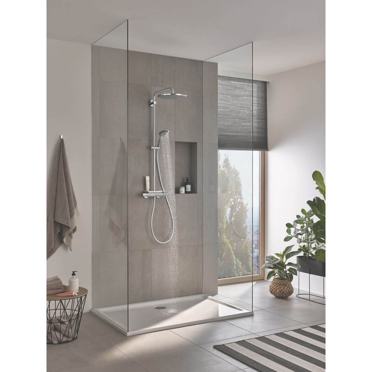 Grohe Thermostatic Shower System Chrome Exposed Single Spray Pattern Twin Head - Image 3