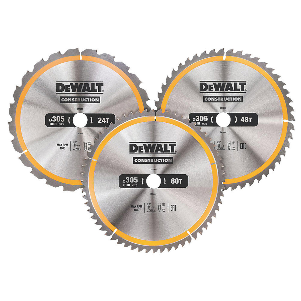 DeWalt Circular Saw Blades DT1964-QZ Without Reduction Rings 3 Pack 24/48/60T - Image 1