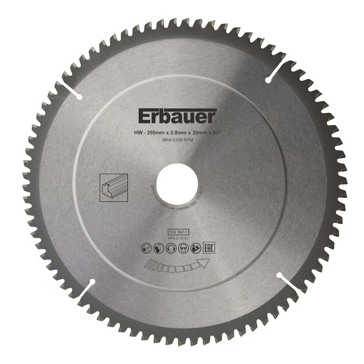 Erbauer Aluminium TCT Saw Blade 250 x 30mm 80T - Image 2