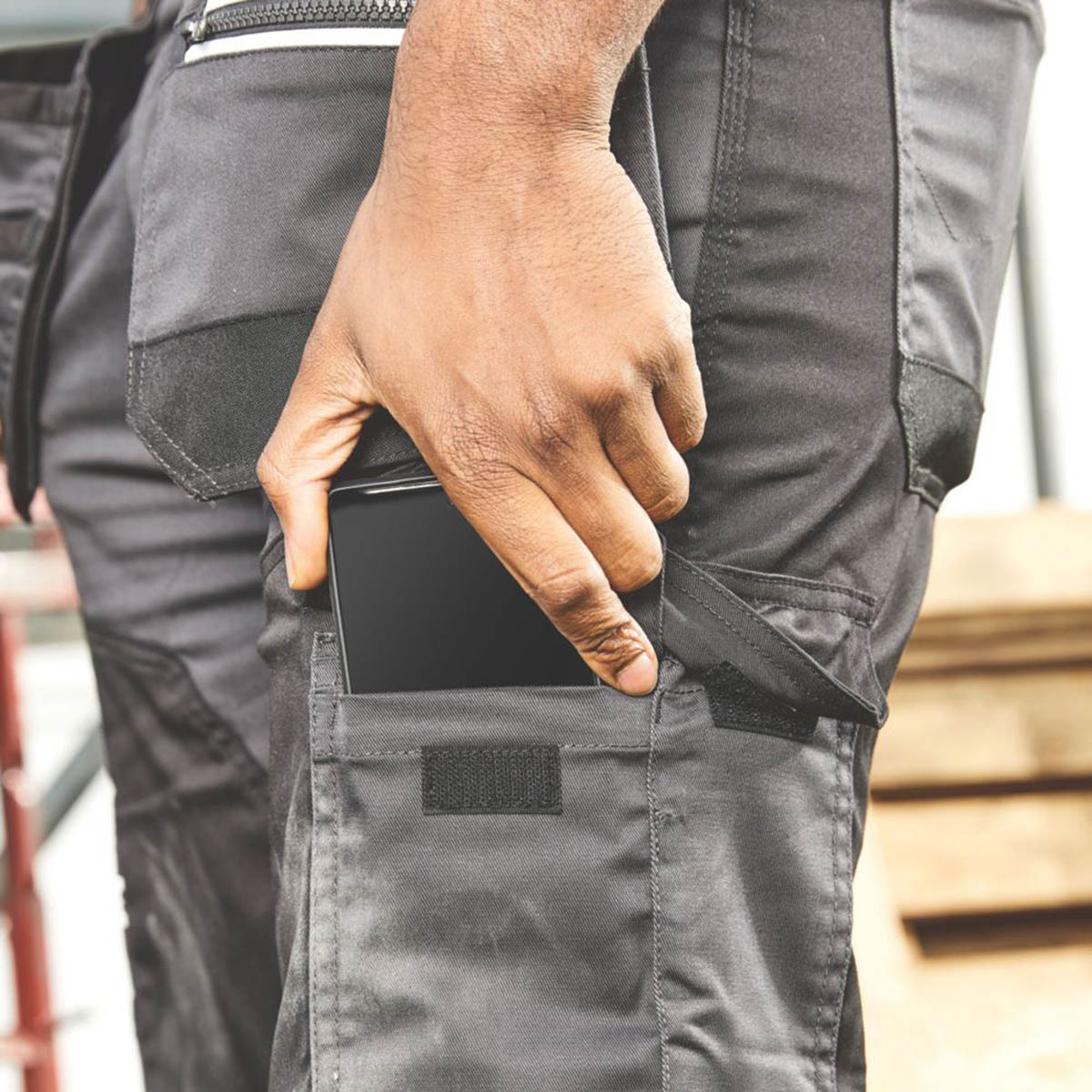 Site Work Trousers Mens Regular Fit Grey Black Stretch Multi Pockets 42"W 30"L - Image 5