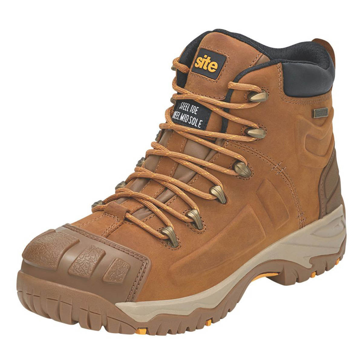 Site Mens Safety Boots Tan Waterproof Steel Toe Cap Ankle Lace Up Size 10 - Image 1