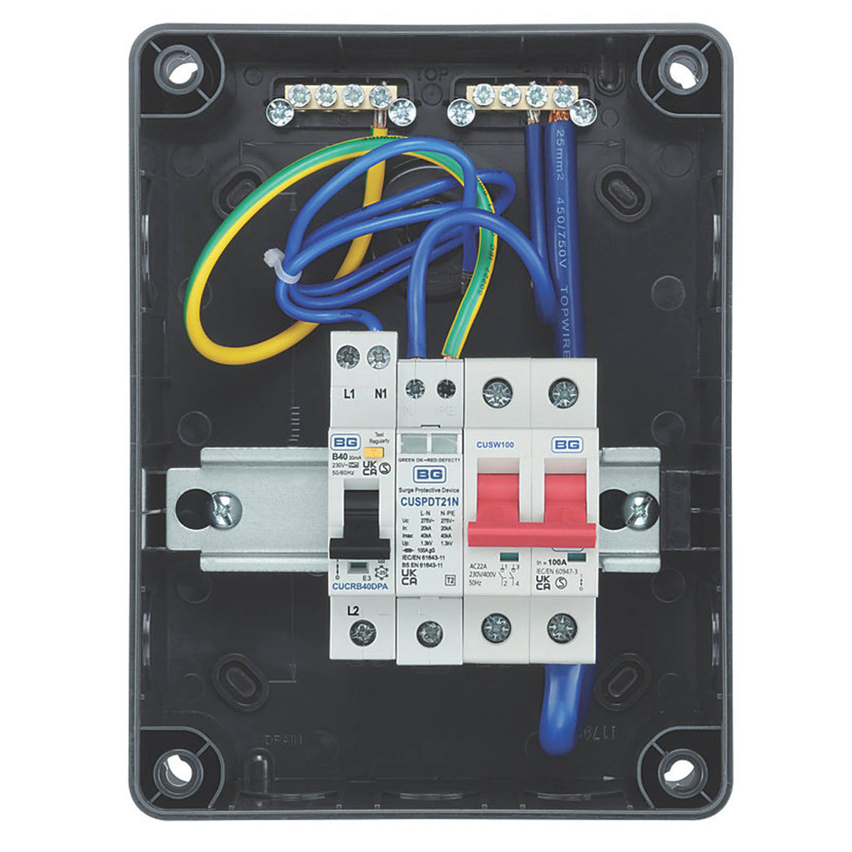 Sync Energy IP66 Weatherproof Outdoor 5-Module 3-Way Part-Populated EV Charger Consumer Unit with SPD - Image 4