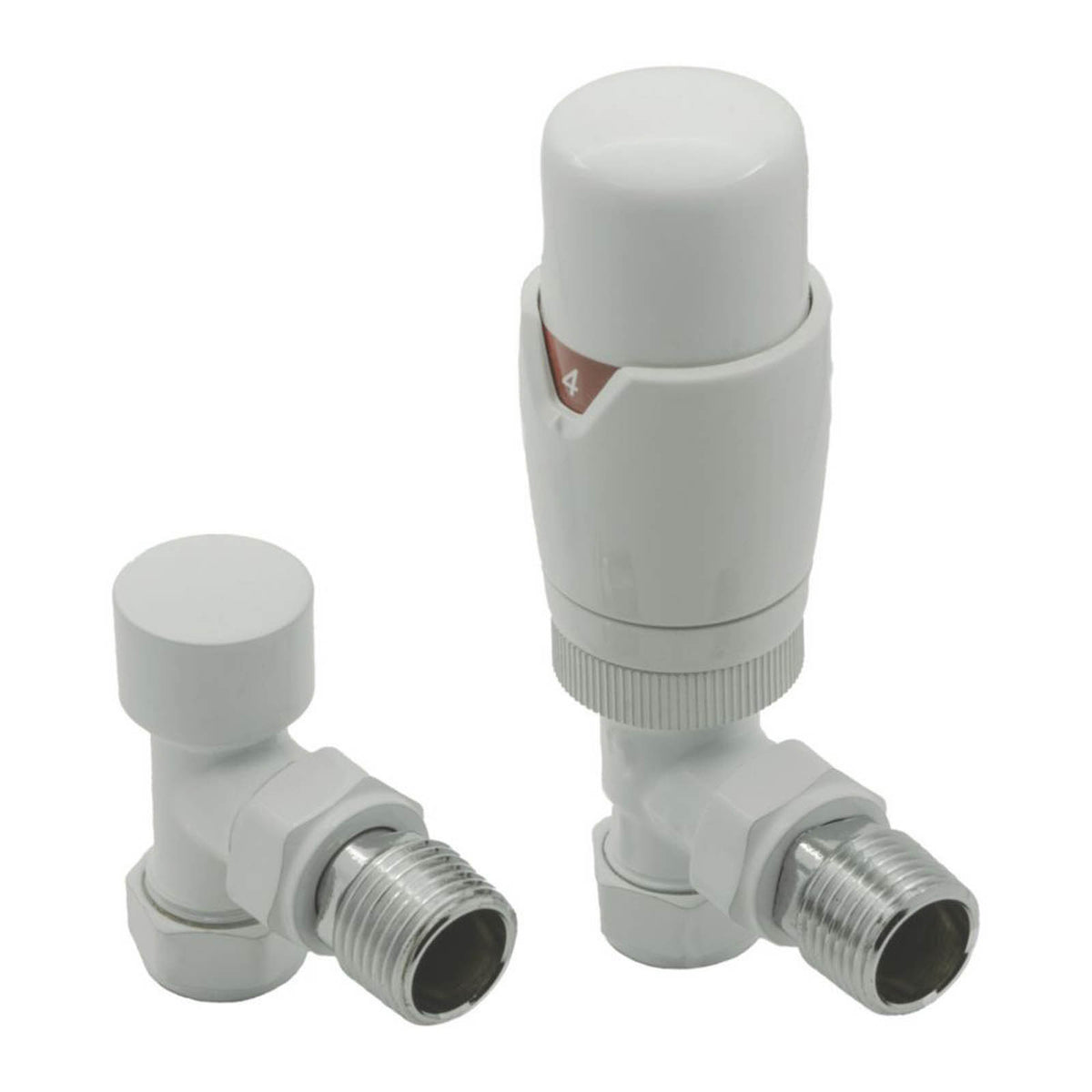 Reina Thermostatic Radiator Valve And Lockshield Designer 15x15mm White Angled - Image 1