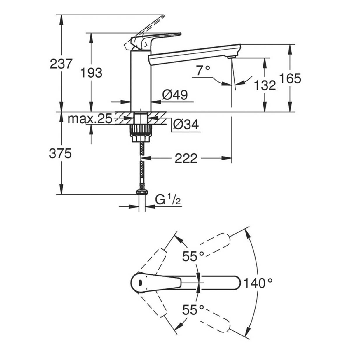 Grohe Kitchen Tap Mono Mixer Chrome Single Lever Long Armed Spout Modern Faucet - Image 5