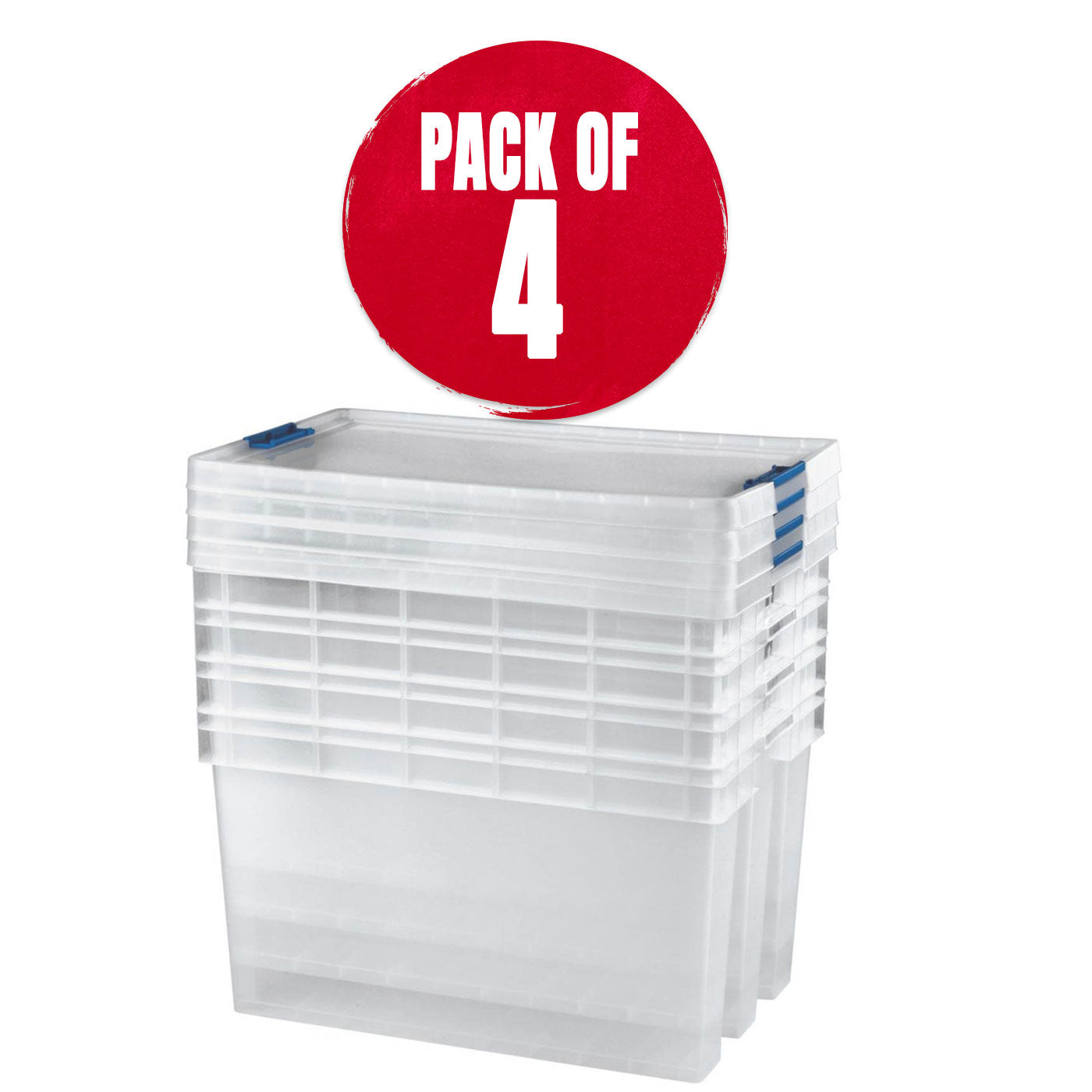 Essentials Transparent Storage Box Heavy Duty 94Ltr 442mm x 693mm x 400mm 4 Pack - Image 1