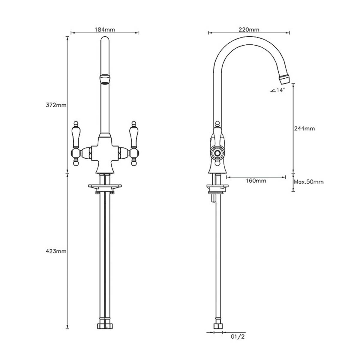 Kitchen Mixer Tap Mono Chrome Double Lever Swivel Spout Traditional Faucet - Image 4