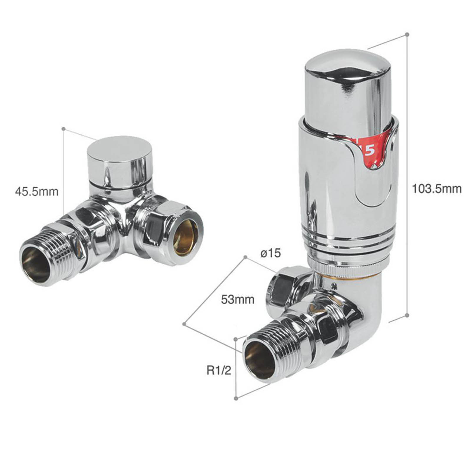 Towelrads Thermostatic Radiator Valve And Lockshield 5mm x 1/2" Chrome Corner - Image 2