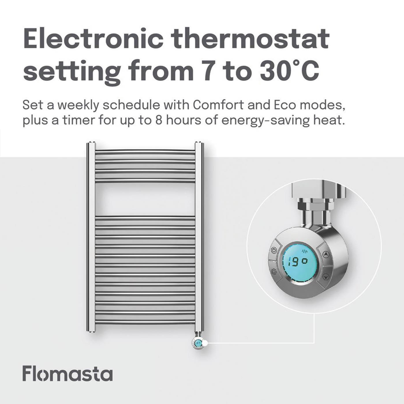Flomasta Towel Rail Radiator Electric Chrome Curved Pre-Filled 800x500mm 853BTU - Image 5