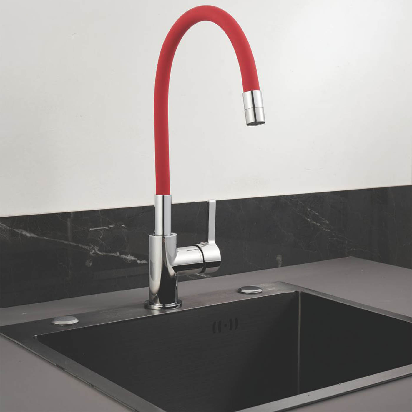Kitchen Tap Mixer Chrome Red Single Lever Pull Out Swivel Spout Modern Faucet - Image 2