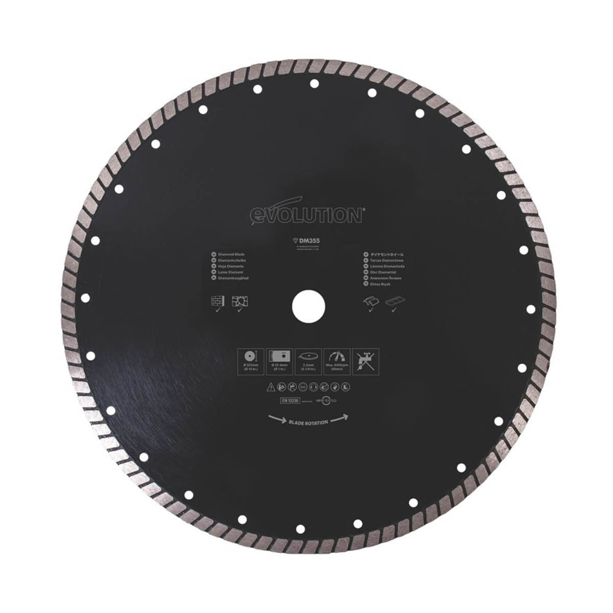 Evolution Cutting Discs Diamond Turbo Blade Circular Masonry Sintered 355x25.4mm - Image 1