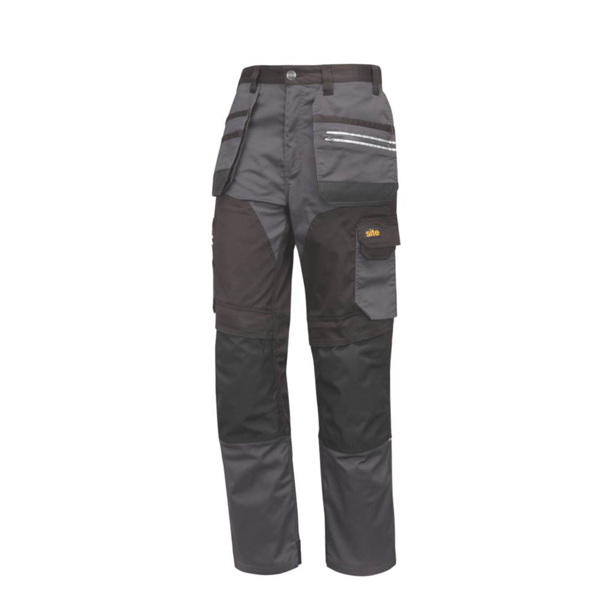 Site Work Trousers Mens Regular Fit Grey Black Stretch Multi Pockets 28"W 30"L - Image 1