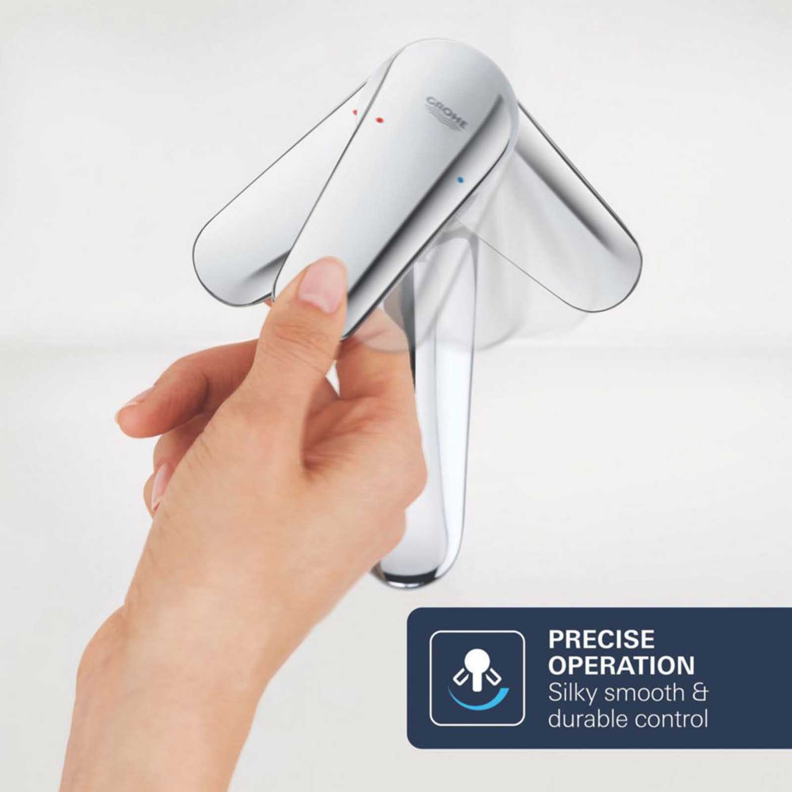 Grohe Dice Chrome 185mm Standard Lever Mono Basin Mixer Tap With Clicker Waste - Image 6