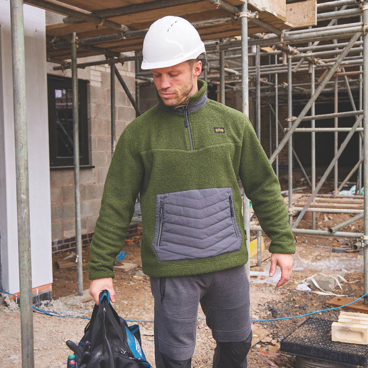 Mens Work Fleece Warm Front Pocket Green Black Comfort Medium 42" Chest - Image 6