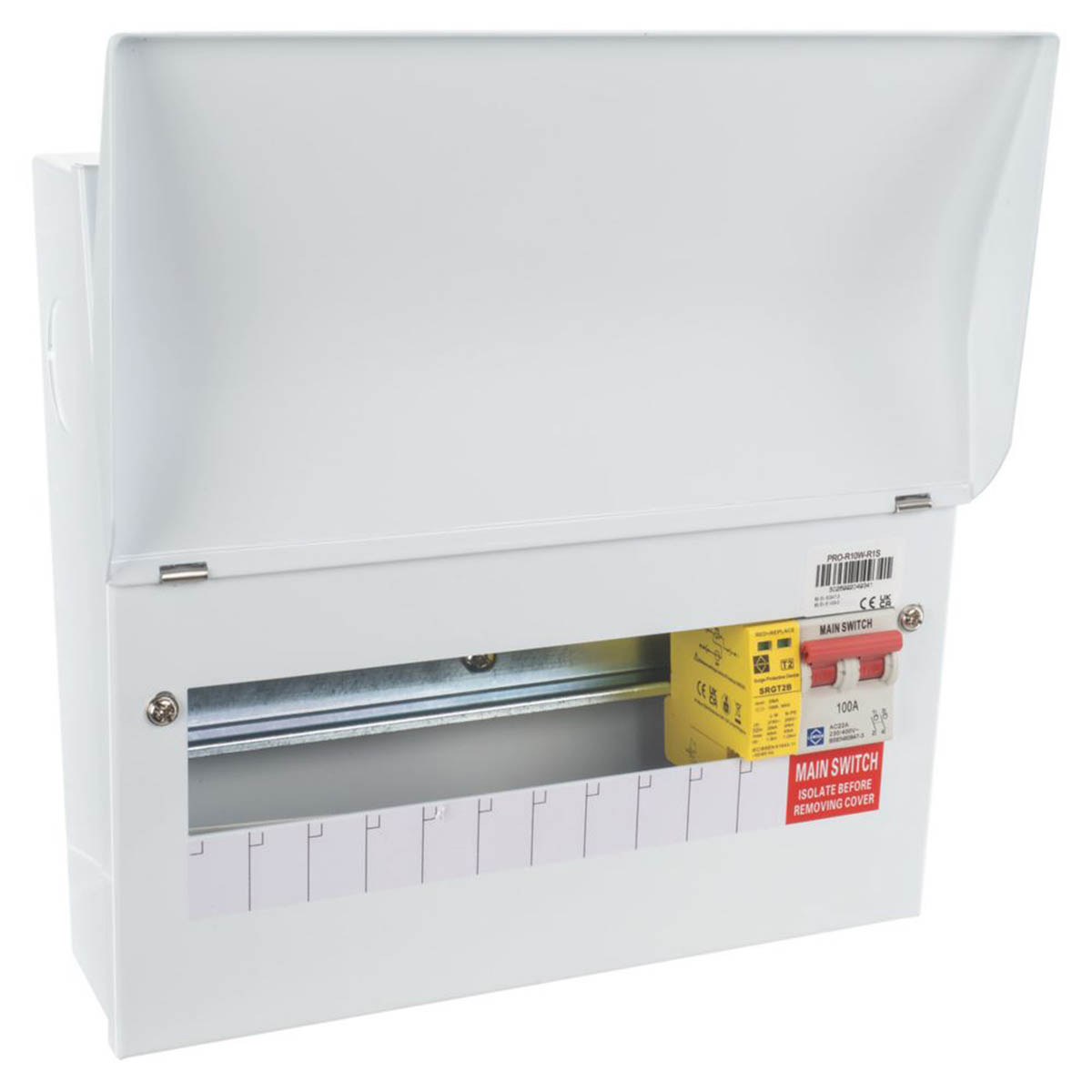 Lewden Consumer Unit Type 2 SPD 100A Main Switch PRO-R10W-R1S 13-Module 10-Way - Image 3