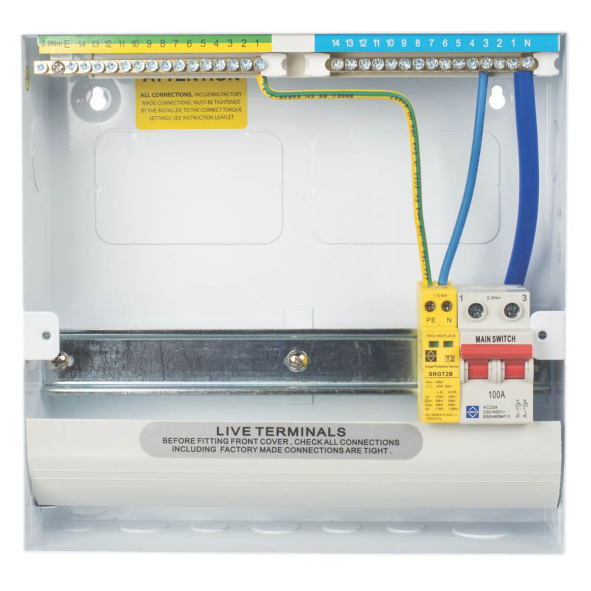 Lewden Consumer Unit Type 2 SPD 100A Main Switch PRO-R10W-R1S 13-Module 10-Way - Image 5